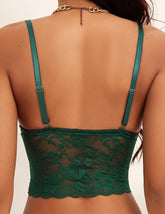 Viomisha Lace Bralettes for Women Sexy Scalloped Trim Bra No Underwire Adjustable Padded Bra Deep V Neck Bralette Green L - Viomisha