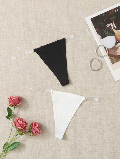 Seamless Clear Strap Trim Thong Panty Set 2pack