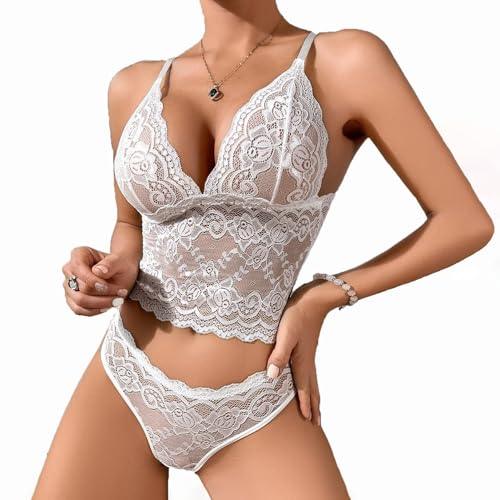 Women Full Lace Bra And Thong Lingerie Sheer Lace Bra Set And Nightwear 2pcs - Viomisha