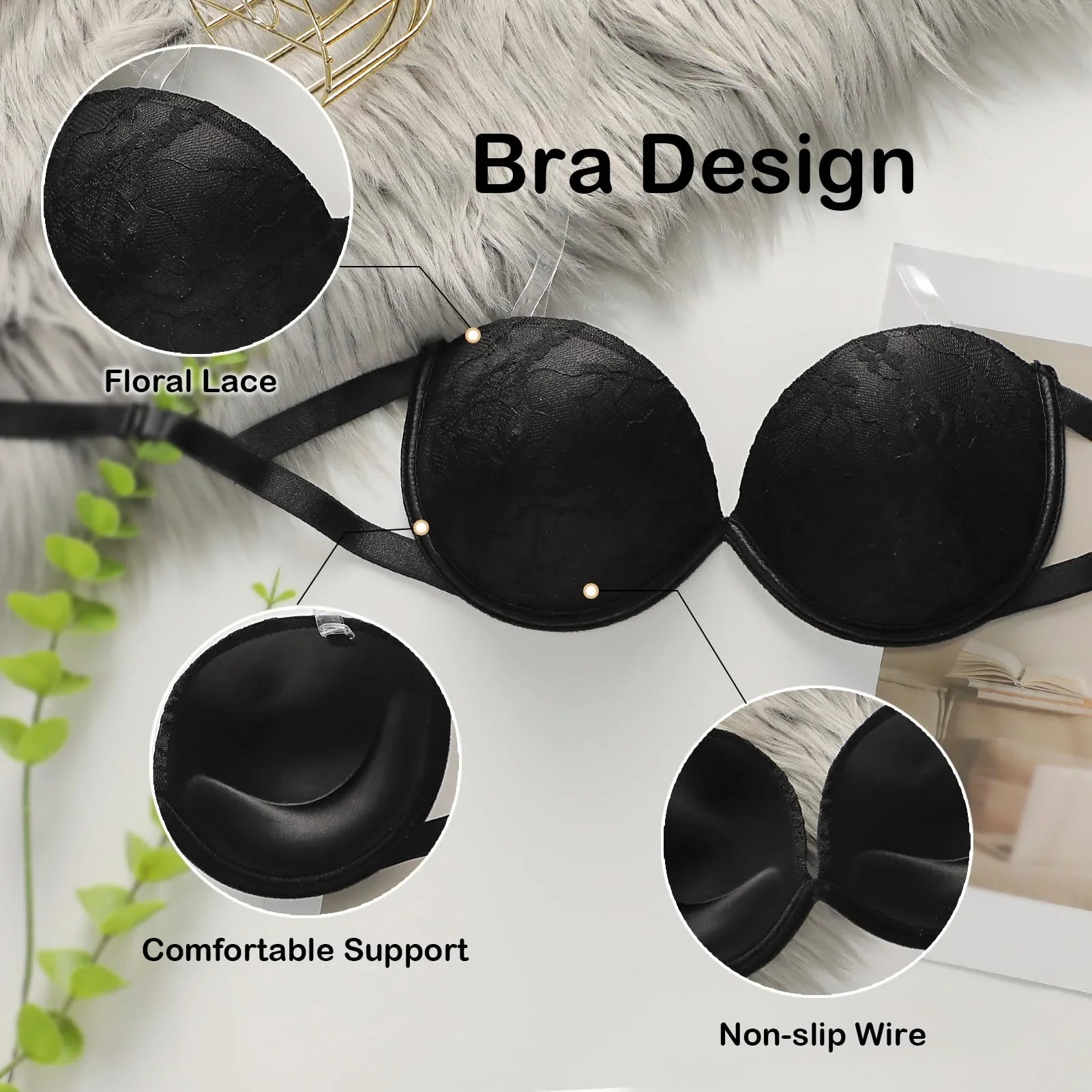 Viomisha Push Up Strapless Lace Bra for Women Padded Anti-slip Seamless Mutiway Bra Underwired Invisible Supportive Bras - Viomisha