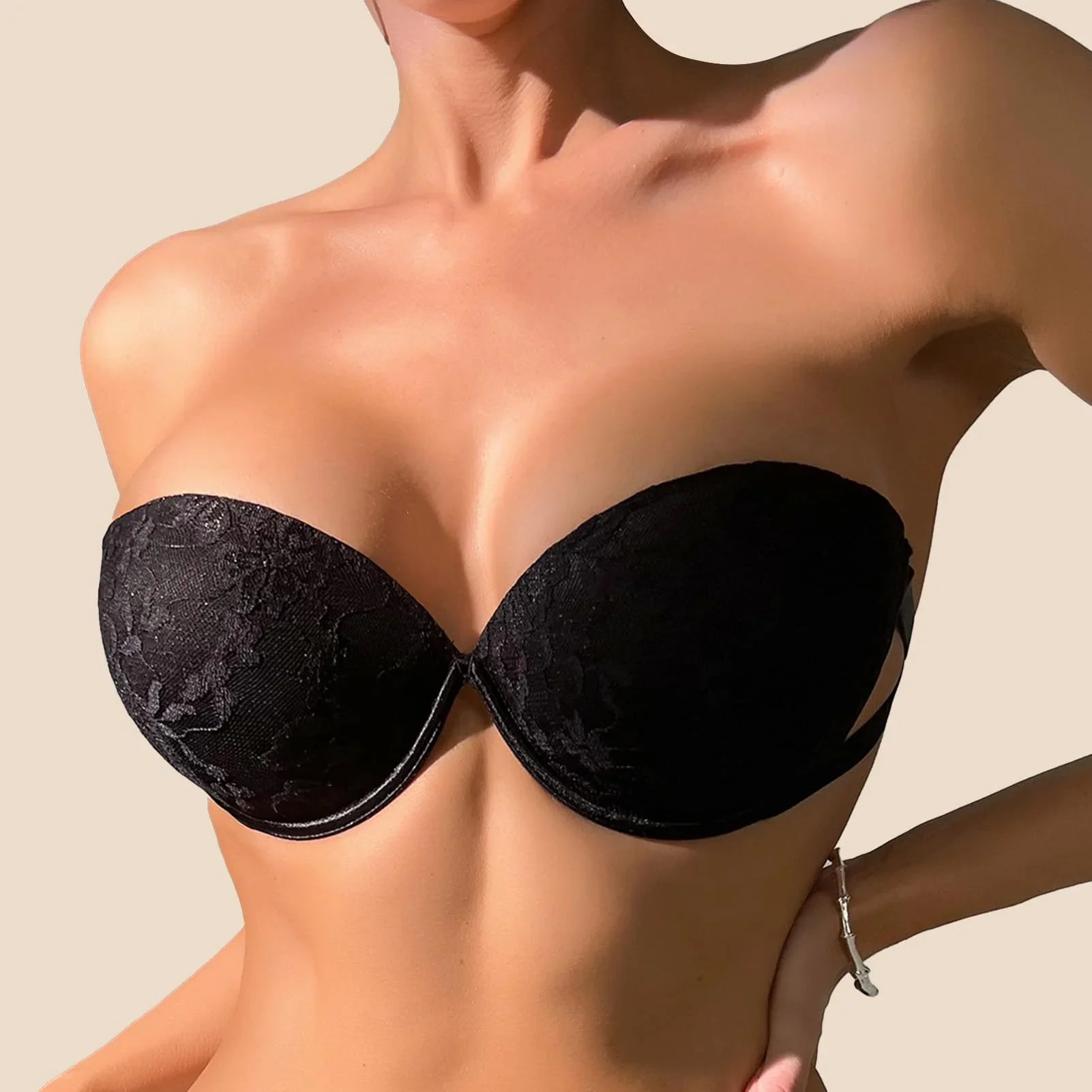 Viomisha Push Up Strapless Lace Bra for Women Padded Anti-slip Seamless Mutiway Bra Underwired Invisible Supportive Bras - Viomisha