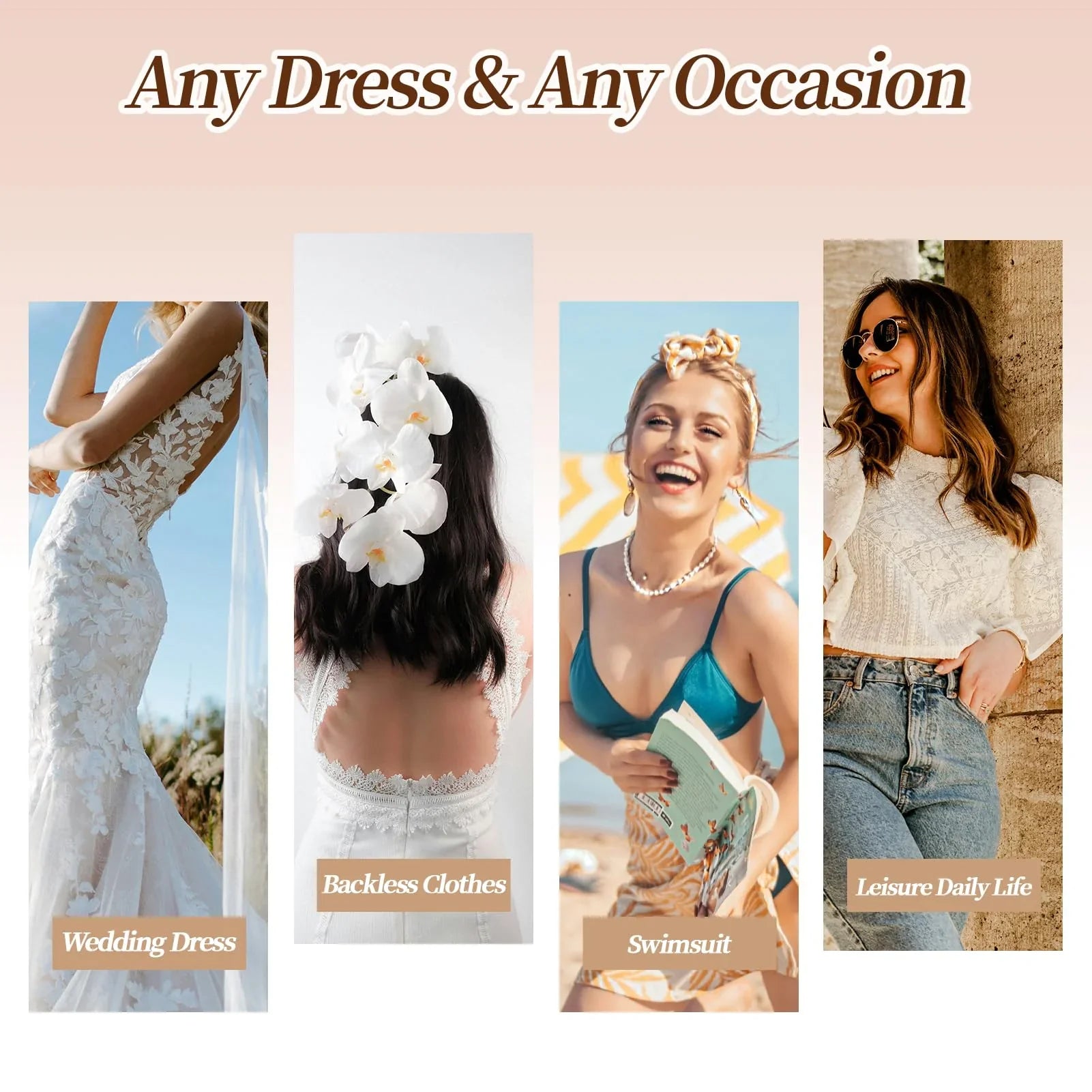 Viomisha Adhesive Bra Invisible 2 Pairs Lifting Bra, Sticky Strapless Push up Bra Reusable Silicone Backless Bras for Women - Viomisha