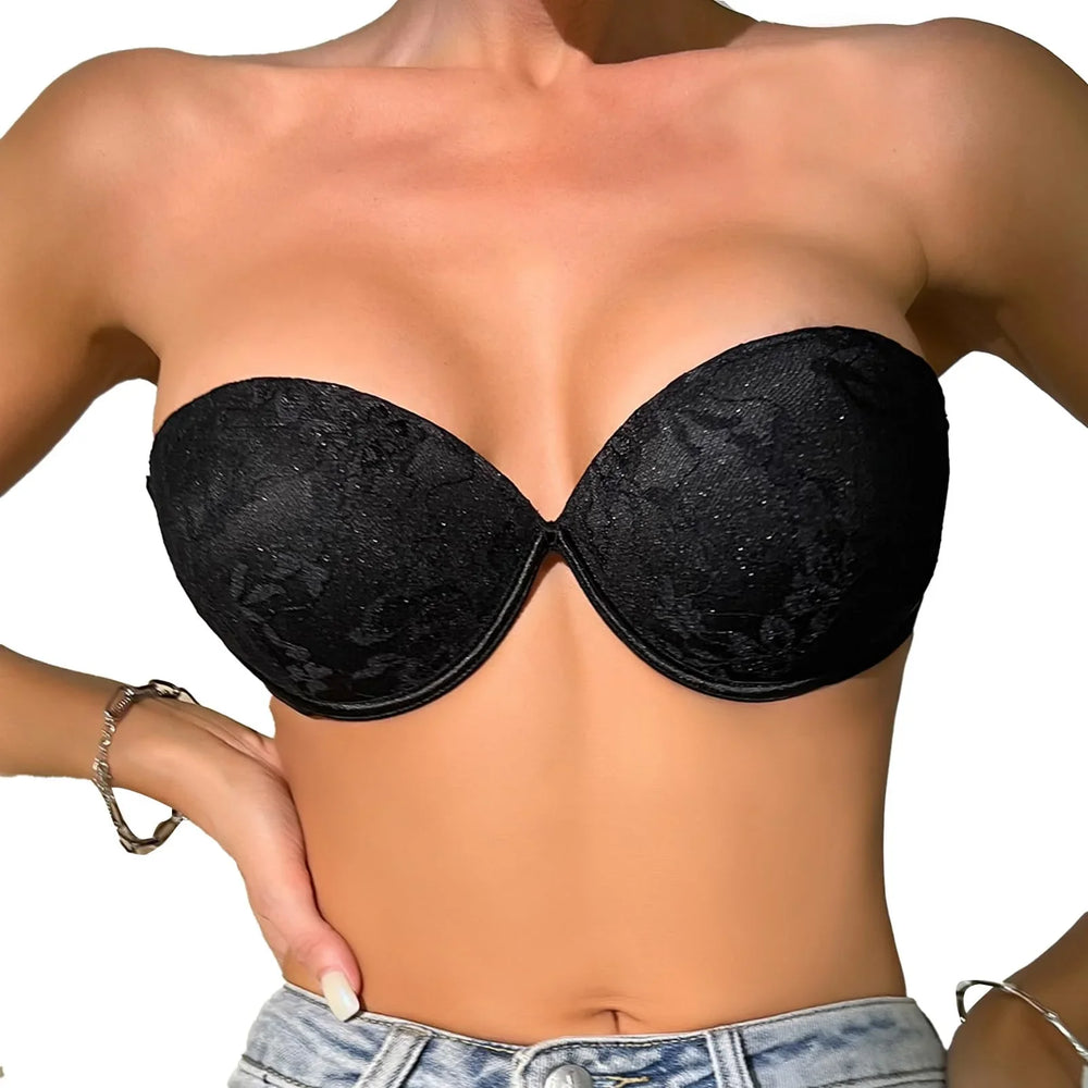 Viomisha Push Up Strapless Lace Bra for Women Padded Anti-slip Seamless Mutiway Bra Underwired Invisible Supportive Bras - Viomisha