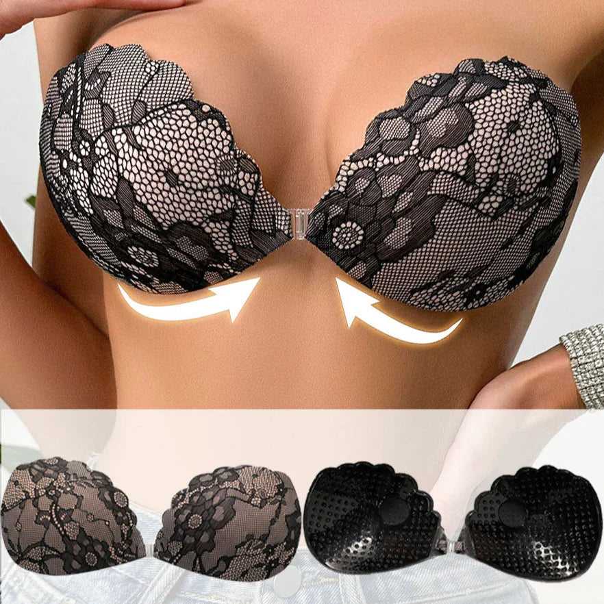 Viomisha Adhesive Bra Strapless Push Up Sticky Bra Lace Fabric Invisible Stick Bra, Lace Sticky Bras Bra for Woman Wedding Dress - Viomisha