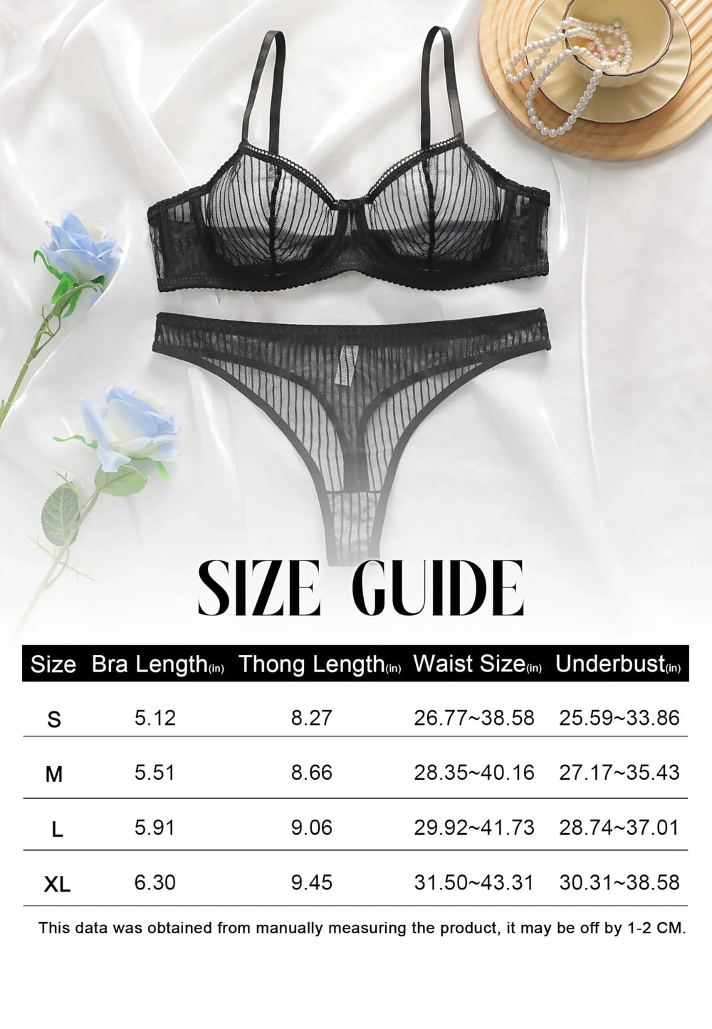 Viomisha Womens Transparent Bra and Underwear Set Perspective Mesh Underwear Bra Underwear Lace Bras Set 2-Piece Set Black - Viomisha