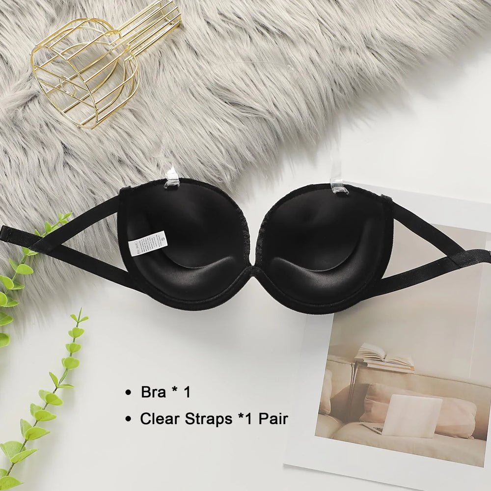 Viomisha Push Up Strapless Lace Bra for Women Padded Anti-slip Seamless Mutiway Bra Underwired Invisible Supportive Bras - Viomisha