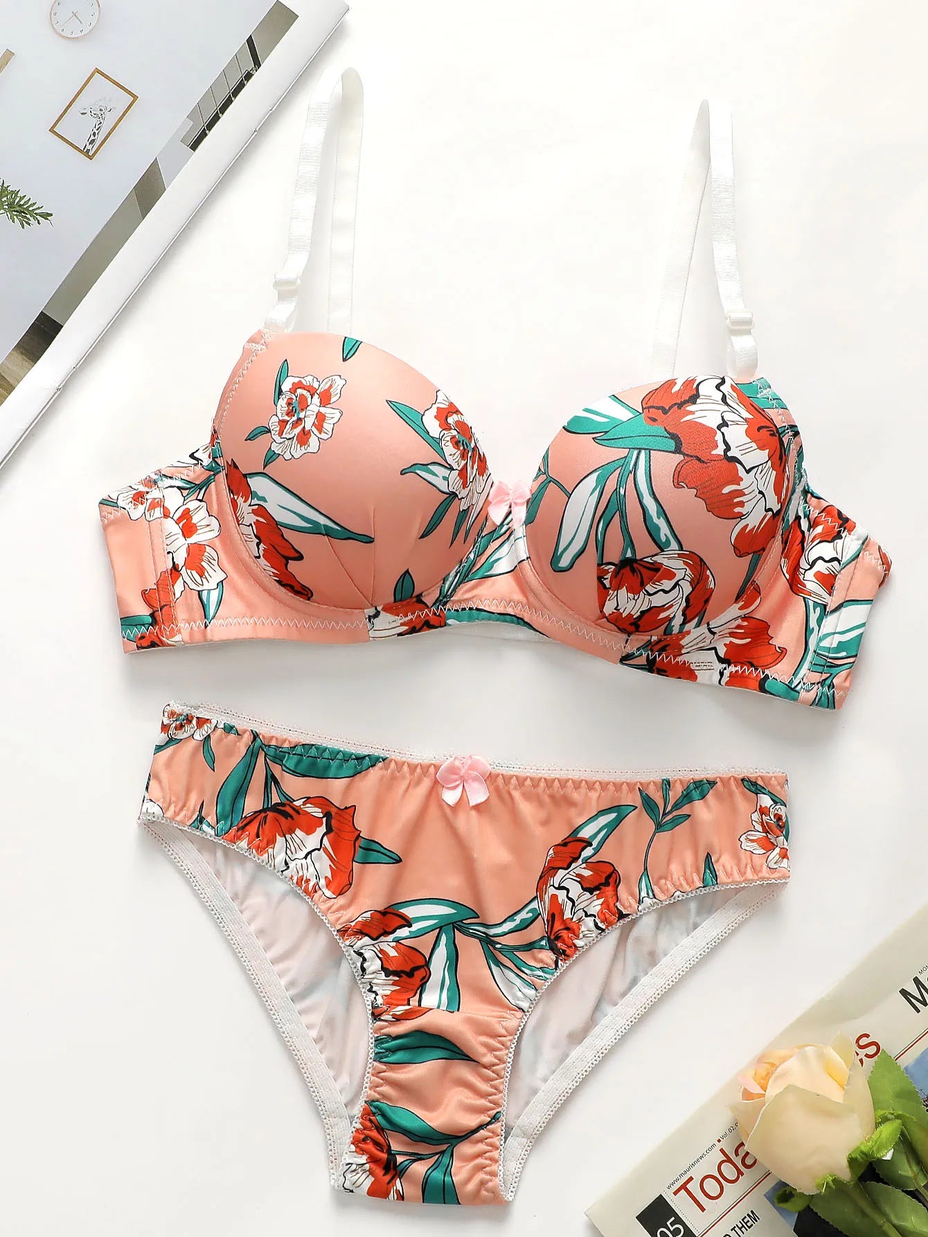 Floral Prints Underwire Lingerie Set