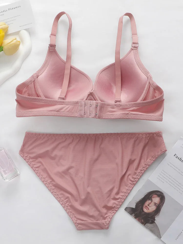 Solid Underwire Lingeire Set